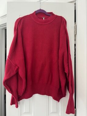 Free People Red Crewneck Ribbed Sweater